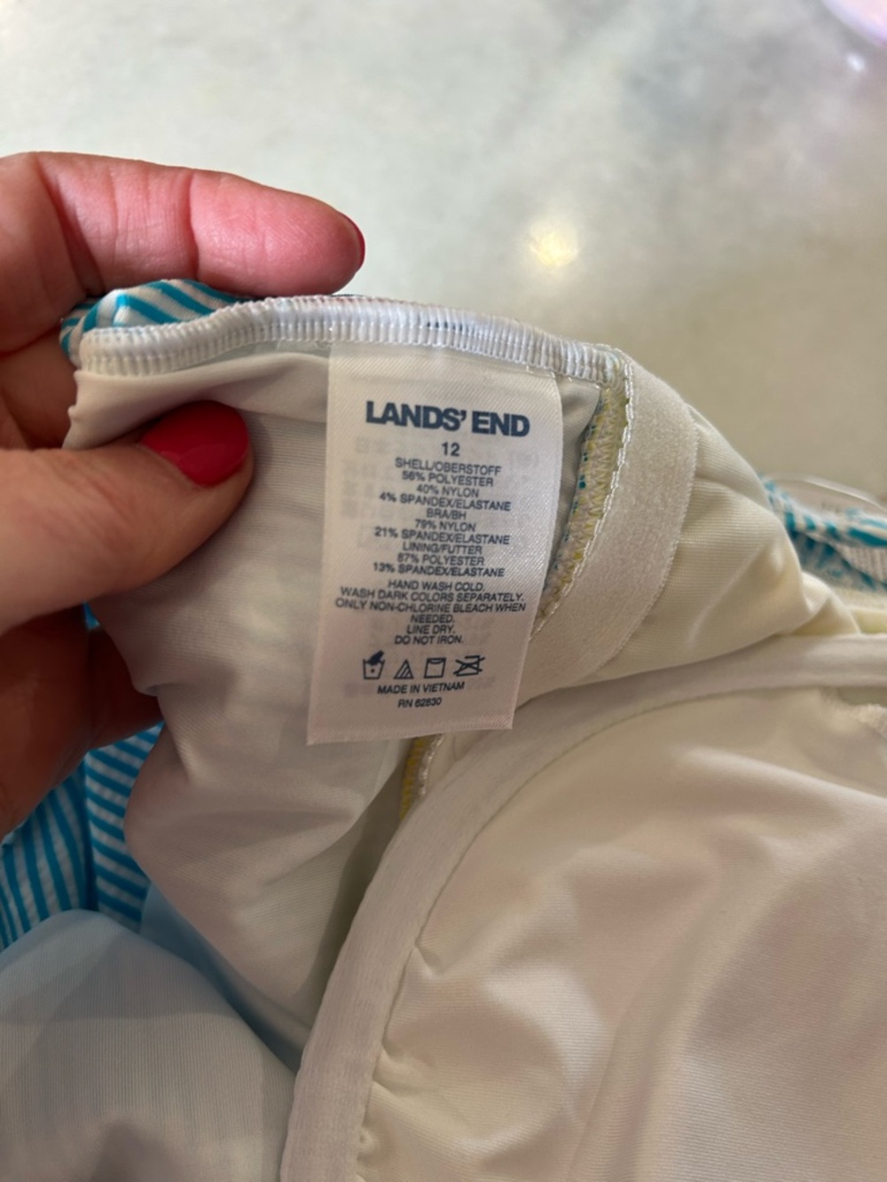 Lands End Tankini Swimsuit Top Size 12 Blue Red Striped Seersucker NEW - Picture 4 of 5